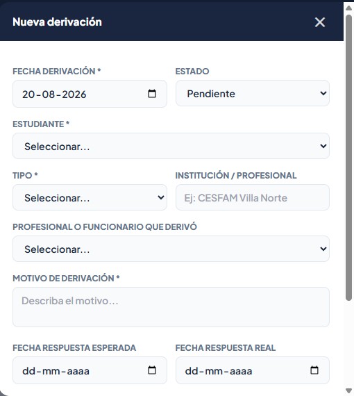 Derivaciones Externas — registro y estados de una derivación